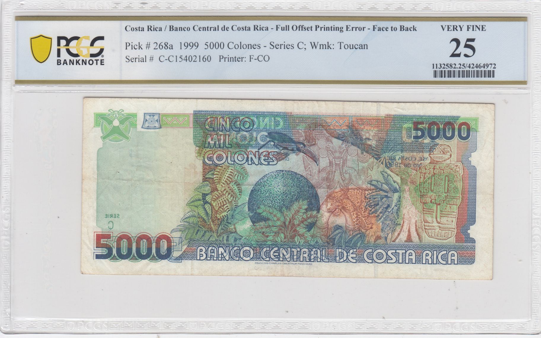 Pick 268a 1999 5000 Colones Full Offset Printing Error Face To Back