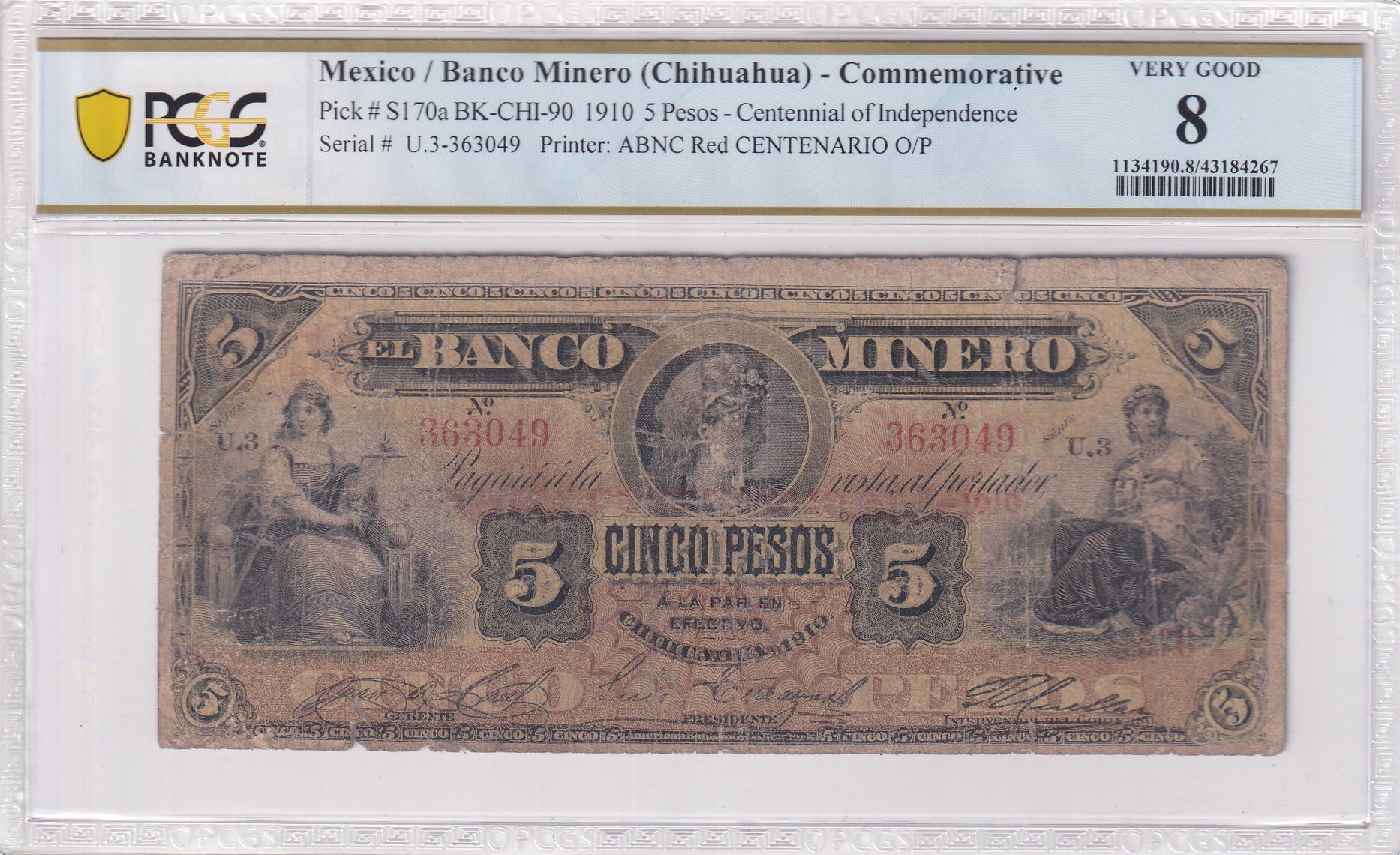 Pick S A Pesos Commemorative Banco Minero Chihuahua Abnc