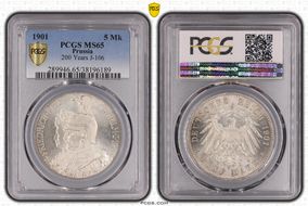 1901 5 Mk 200 Years J-106 KM-526  Ag MS65