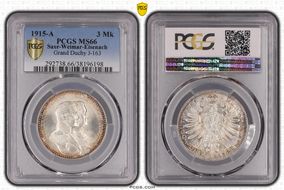 1915-A 3 Mk Grand Duchy J-163 MS66