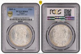 1869-A 5 Fr Gad-739 F-331 MS64