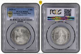 1929-A 3 Mk Waldeck J-337 MS64