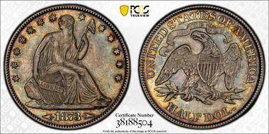 1873 50C Arrows AU58+