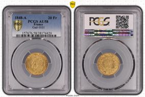1848-A 20 Fr Gad-1031 Louis Philippe AU58