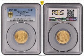 1869-BB 20 Fr Gad-1062 F-532 Moyen BB MS63