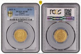 1831-A 20 Fr Gad-1030a En relief AU50