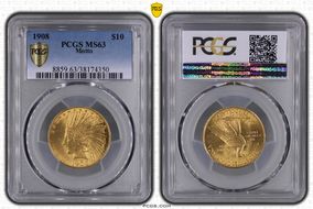 1908 $10 Motto MS63