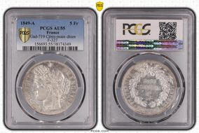 1849-A 5 Fr Gad-719 Cérès-main chien F-327 AU55