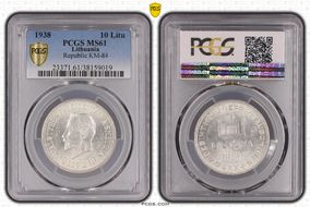 1938 10 Litu Republic ↑↑ KM-84 Ag MS61