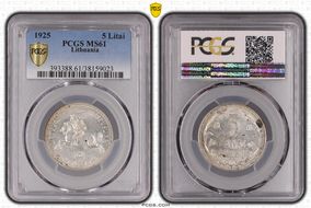 1925 5 Litai KM-78  Ag MS61