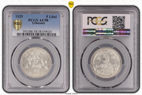 1925 5 Litai KM-78  Ag AU58