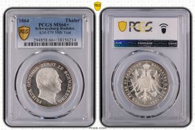 1864 Thaler KM-179 50th Year MS66+