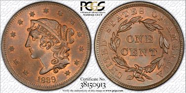 1839 1C N-13 Booby Head MS66+ RB