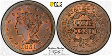 1851 1C Newcomb 1 MS66RB
