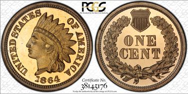 1864 1C Copper Nickel PR65DCAM