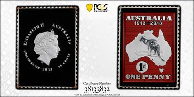 2013 50C Australia Red 1D Stamp Colorized Ag PR69DCAM