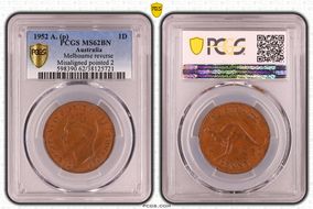 1952 A. (p) 1D Melbourne reverse Misaligned pointed 2 MS62BN