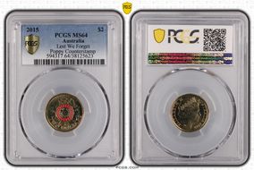 2015 $2 Lest We Forget Colorized Poppy Counterstamp MS64