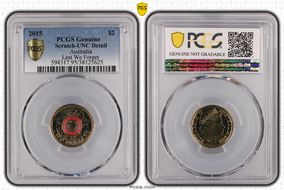 2015 $2 Lest We Forget Colorized Poppy Counterstamp N1