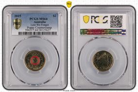 2015 $2 Lest We Forget Colorized Poppy Counterstamp MS64