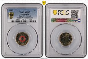 2015 $2 Lest We Forget Colorized Poppy Counterstamp MS65