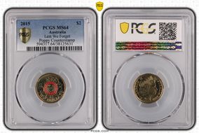 2015 $2 Lest We Forget Colorized Poppy Counterstamp MS64