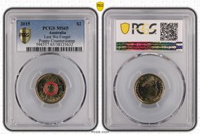 2015 $2 Lest We Forget Colorized Poppy Counterstamp MS65