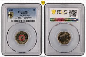 2015 $2 Lest We Forget Colorized Poppy Counterstamp MS64