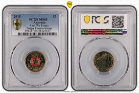 2015 $2 Lest We Forget Colorized Poppy Counterstamp MS65