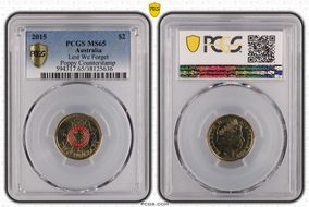 2015 $2 Lest We Forget Colorized Poppy Counterstamp MS65