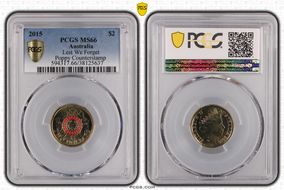 2015 $2 Lest We Forget Colorized Poppy Counterstamp MS66