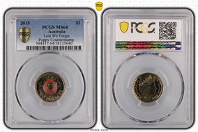 2015 $2 Lest We Forget Colorized Poppy Counterstamp MS64