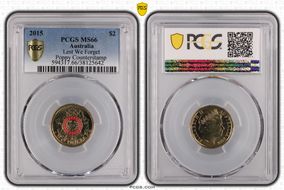 2015 $2 Lest We Forget Colorized Poppy Counterstamp MS66