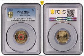 2015 $2 Lest We Forget Colorized MS65