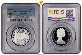 2019 50C Dodecagon 50C 50th Ann. Ag A. Machin Effigy PR70DCAM