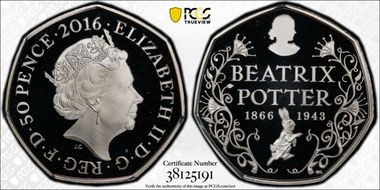 2016 50p S-H33 Beatrix Potter Ag PR69DCAM