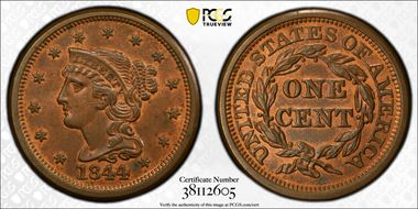 1844 1C Newcomb 3 MS63RB