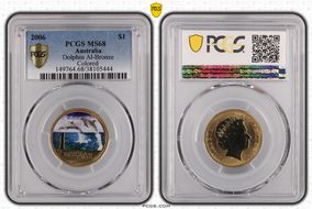 2006 $1 Dolphin Al-Bronze Colorized MS68