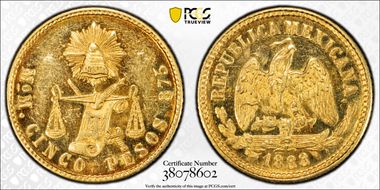 1888-Mo M 5 Peso MS61PL