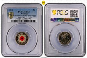 2018 $2 Remembrance Day Red Poppy 30th Ann. $2 Coin Colorized MS68