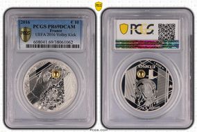 2016 € 10 UEFA 2016 Volley Kick PR69DCAM