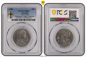 1981 20C 3 1/2 Claw Scalloped Letters Obverse MS63