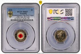 2018 $2 Remembrance Day Red Poppy 30th Ann. $2 Coin Colorized MS67