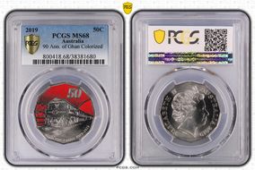 2019 50C 90 Ann. of Ghan Colorized MS68