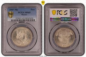 1947-Mo Peso KM-456  Ag MS65