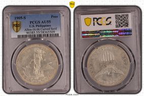 1905-S Peso Allen-16.06 Curved Serif AU55