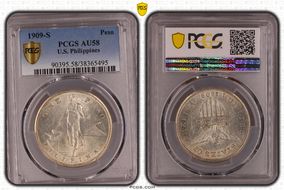 1909-S Peso KM-172  Ag AU58