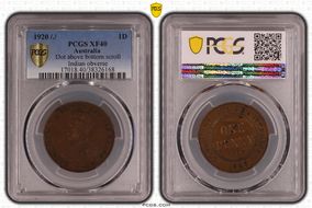 1920 /./  1D Dot above bottom scroll Indian obverse XF40BN