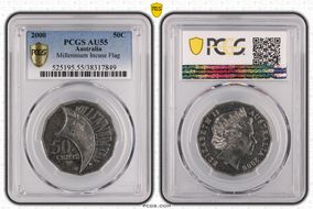 2000 50C Millennium Incuse Flag AU55