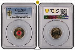 2018 $2 Armistice Centenary Colorized MS66